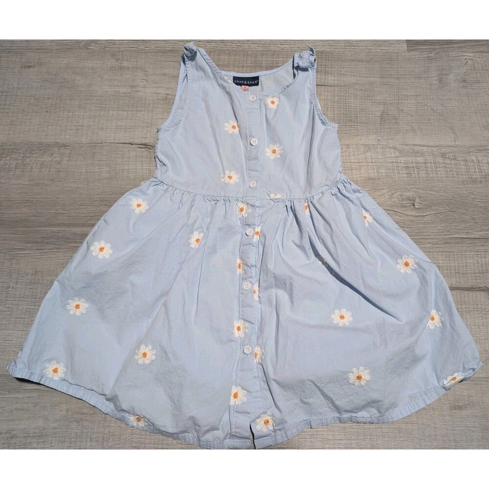 Andy & Evan Sz 6 Light Blue Floral Embroidered Button Down Girls Dress Daisies